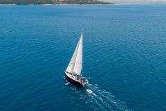 Drone view of sailing boat on the sea in corfu greece